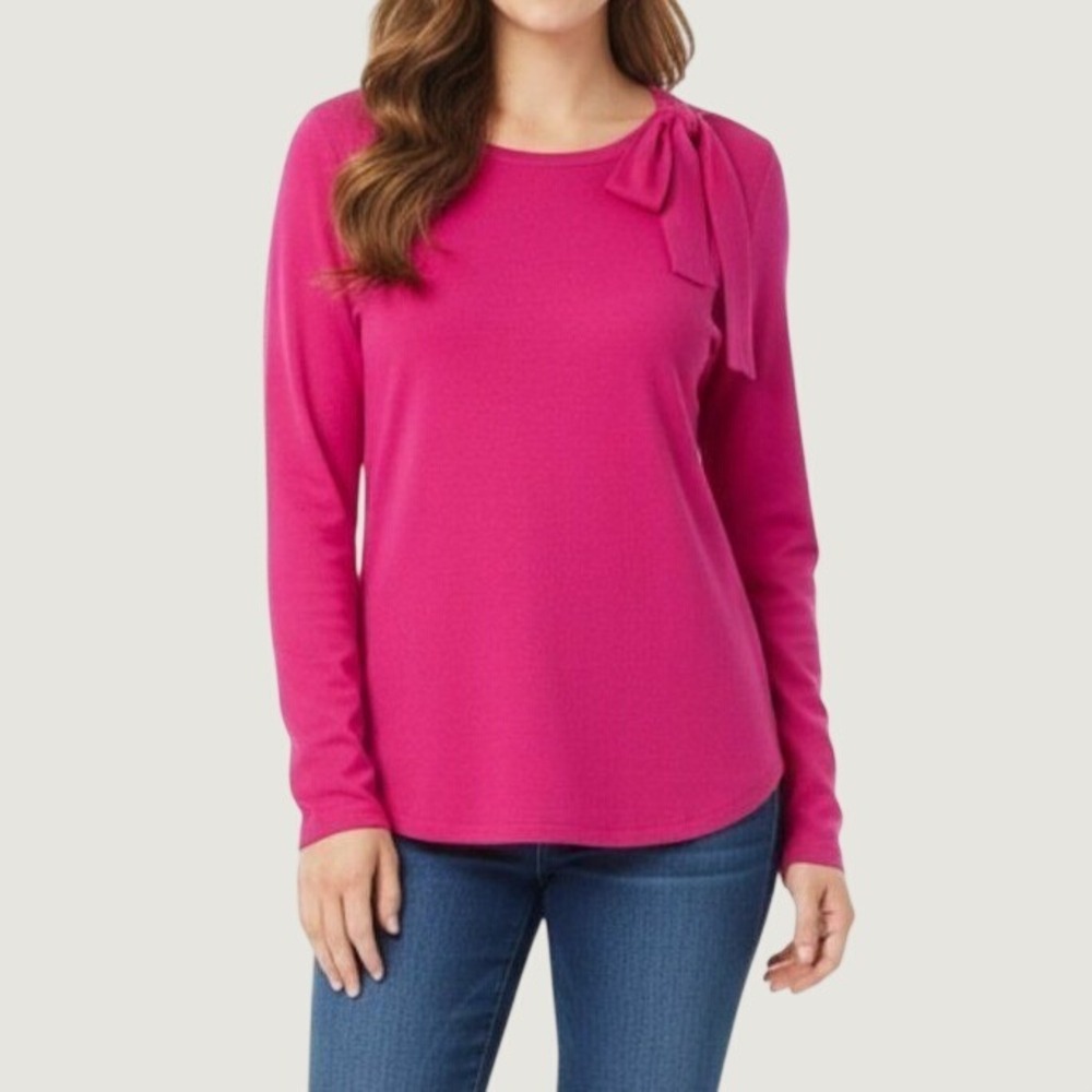 Banana‎ Republic Blouse Bow Shoulder Long Sleeve Magenta Pink Medium